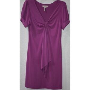 BCBG Medium Midi Dress Stretch Sheath Purple Current Short Sleeve V-neck